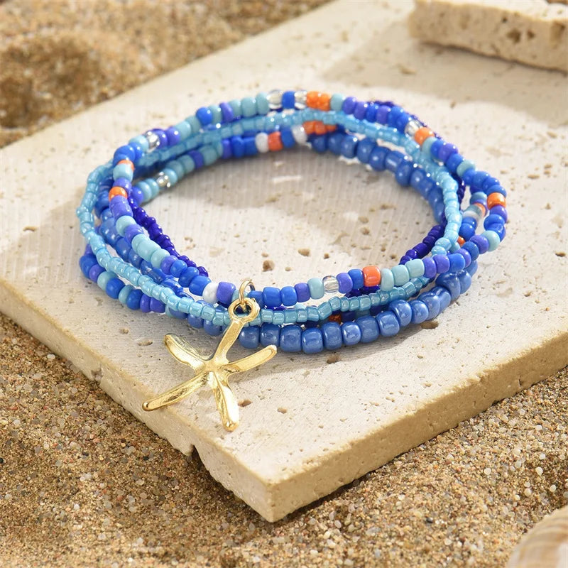 Bohemia Multilayer Rice Bead Anklet Set