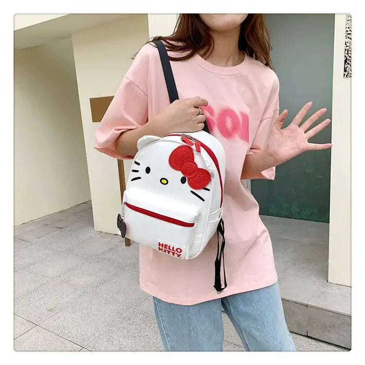 Cartoon Hello Kitty Backpack Anime Figure Student Schoolbag Girl Hello Kitty Kawaii PU Leather Big Capacity Knapsack Girl Gift