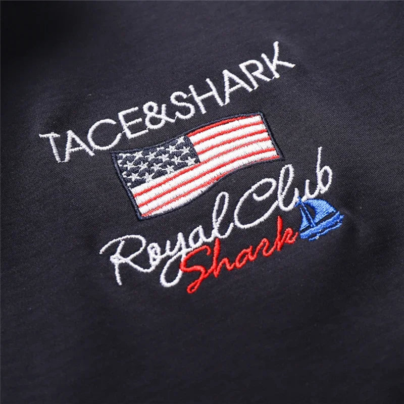 TACE&SHARK Casual Shark Flag Embroidery Short Sleeve Polo Shirts