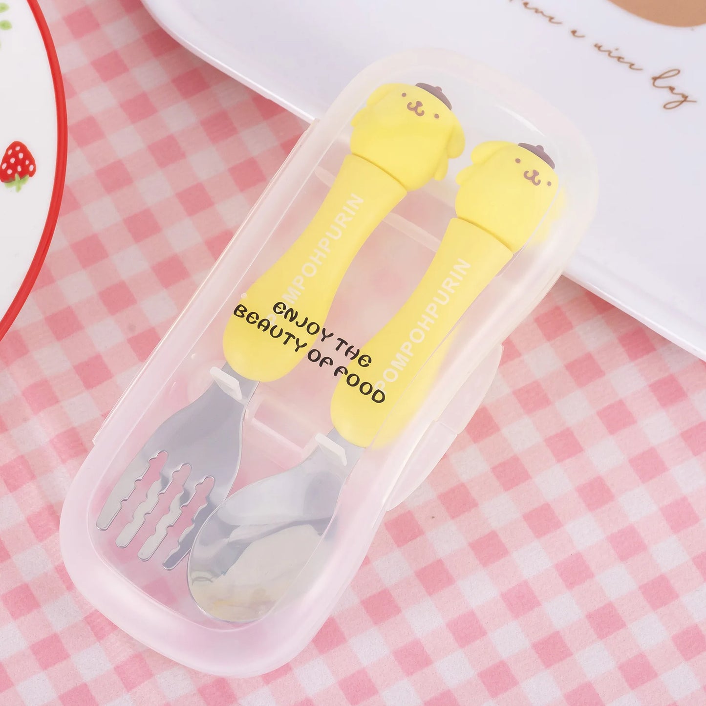 Anime Figure Hello Kitty Children Stainless Steel Cutlery Set Kuromi Cartoon Action Model Spoon Fork My Melody Baby Tableware