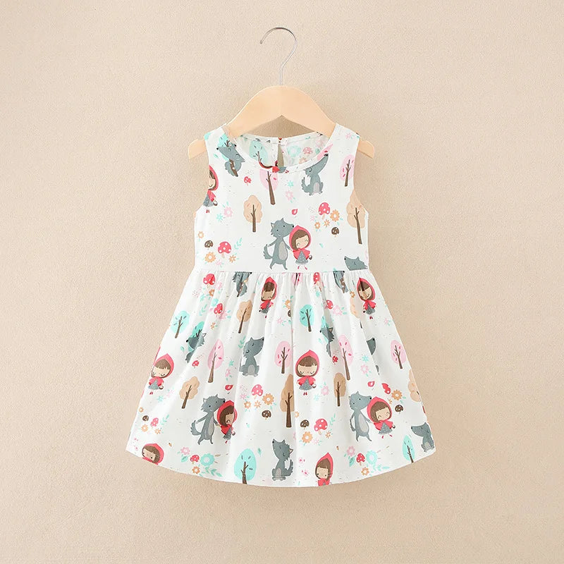 Summer Girls’ Floral Princess Dress – Sleeveless Cotton & Polyester Blend