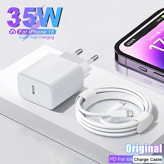 NEW Original PD 35W Fast Charger For iPhone 15 14 13 12 11 Pro Max Plus XS XR USB C Cable