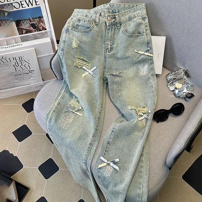 Distressed Ripped Blue Denim Pants