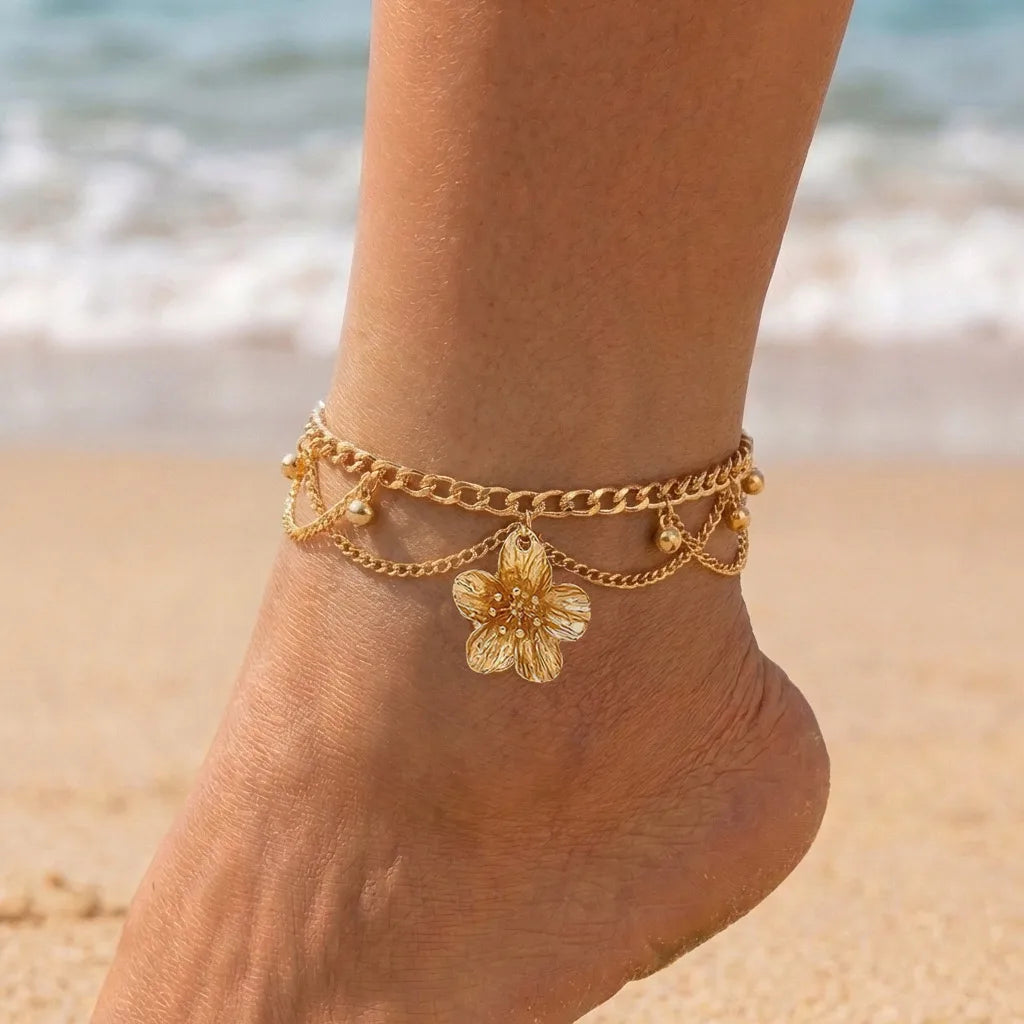 Fashion Metal Flower Pendant Anklet