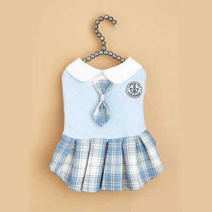 College Style Cute Pet Dress – Plaid Skirt for Small Dogs and Cats