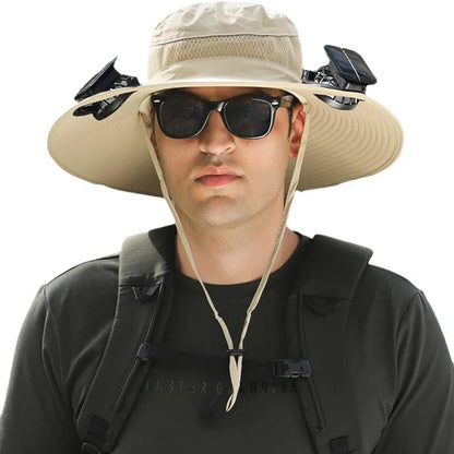 COZOK Wide Brim Solar Fan Hat – Unisex Outdoor UPF 50+ Fishing Hat with Built-in Solar Fan for Sun Protection (Hat03)