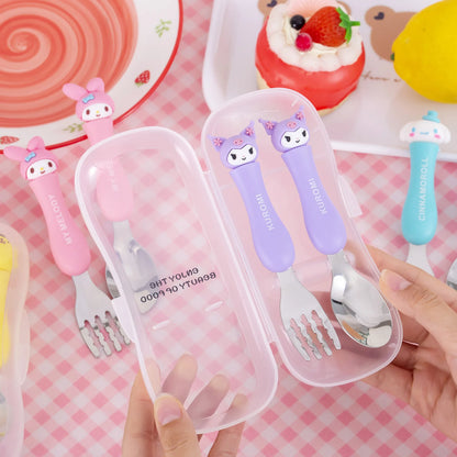 Anime Figure Hello Kitty Children Stainless Steel Cutlery Set Kuromi Cartoon Action Model Spoon Fork My Melody Baby Tableware