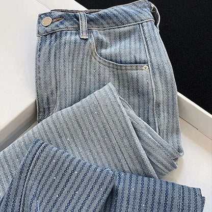 Shiny Rivet Wide Leg Jeans
