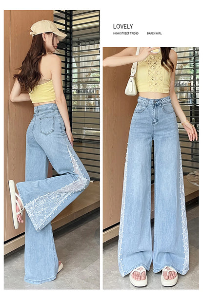 Lace Patchwork Wide Leg Jeans