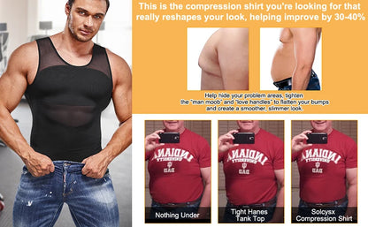 Men Compression Shirt Cross Mesh Tank Top Breathable Sleeveless Shapewear Undershirt Slimming Body Shaper Tummy Control Vest