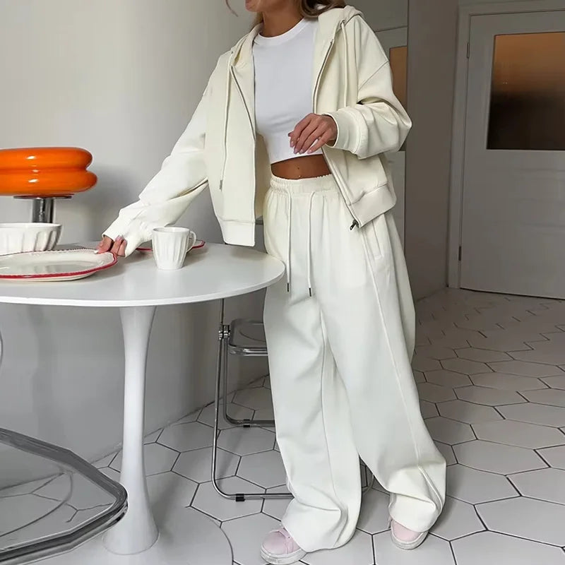 Long Sleeve Zip-up Hoodie and Drawstring Sweatpants