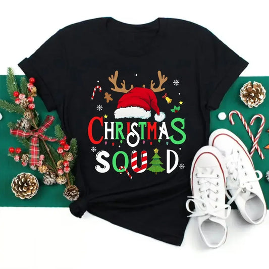 Matching Christmas Santa Reindeer Team Unisex T-shirt Christmas Crew Ladies Tee Female Shirt