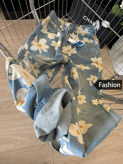 Floral Print Wide Leg Jeans