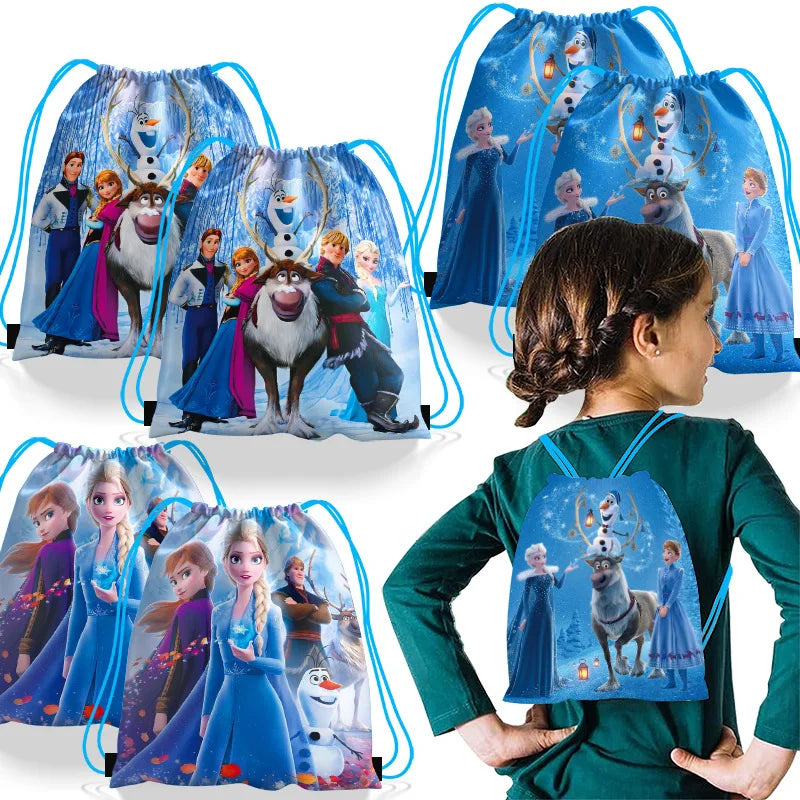 6/12PCS Disney Princess Frozen Anna Elsa Backpacks Birthday Party Gifts Non-woven Drawstring Bags Kids Swimming Backpacks Gifts