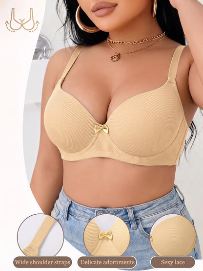 Plus Size Ribbed Women Bra Thin Cup