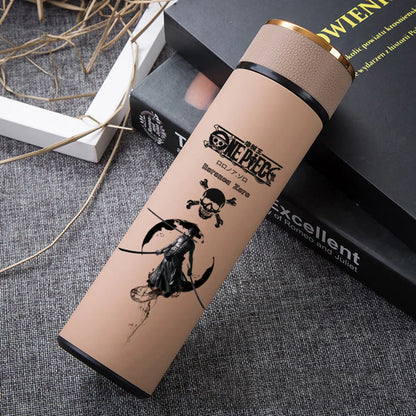 Japan Anime One Piece 304 Stainless Steel Thermos Cup Cartoon Pattern Luffy Roronoa Zoro Action Figure High Capacity Water Cup