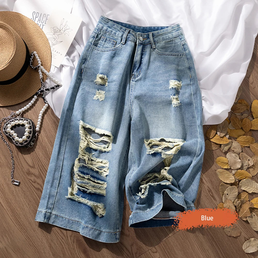 Ripped Holes Denim Shorts for Women