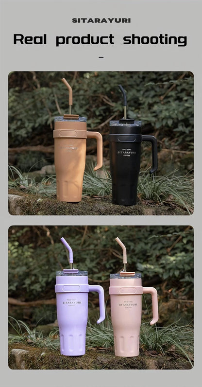 304 Stainless Steel Auto Cup Double Layer Vacuum Large Capacity Bingba Cup Outdoor Portable Thermos Cup with Handle Sports Cup