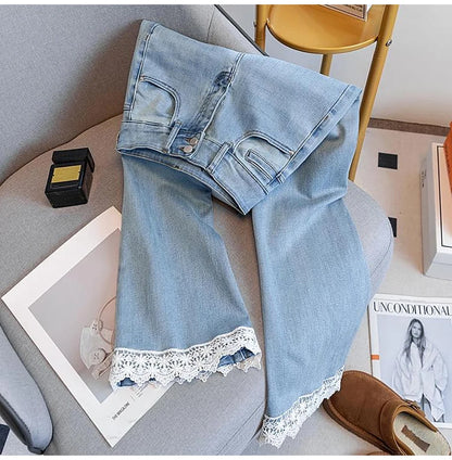 Fashion Lace Edge Blue Jeans