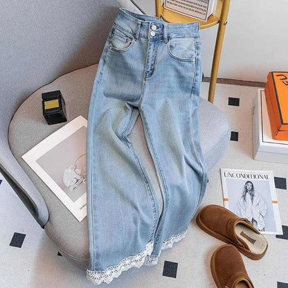 Fashion Lace Edge Blue Jeans
