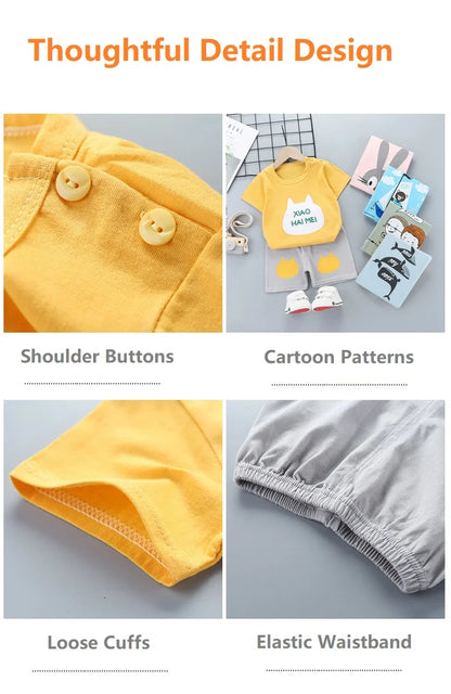 2-Piece Summer Cotton T-Shirt & Shorts Set for Toddlers – Unisex Cartoon Print Outfit