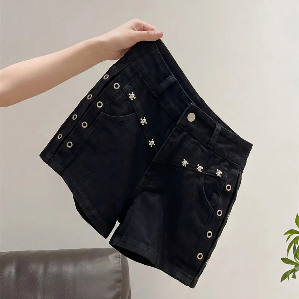 Black High Waist Denim Shorts