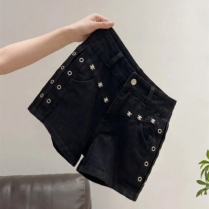 Black High Waist Denim Shorts