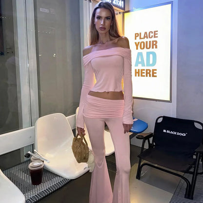 Fold Over Flare Pants 2 Piece Set