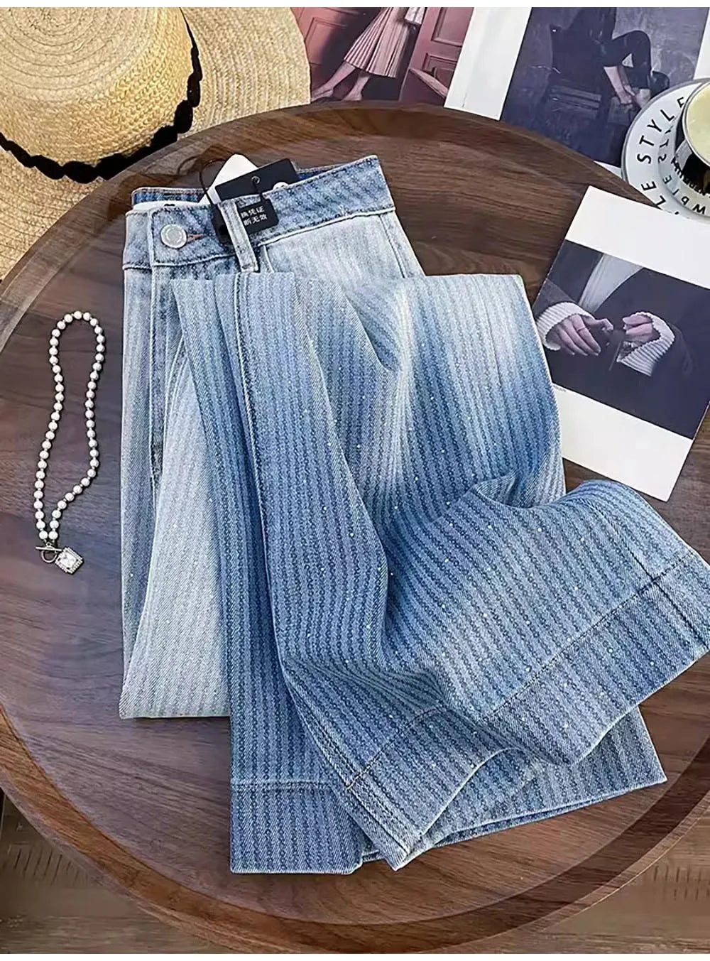 Shiny Rivet Wide Leg Jeans