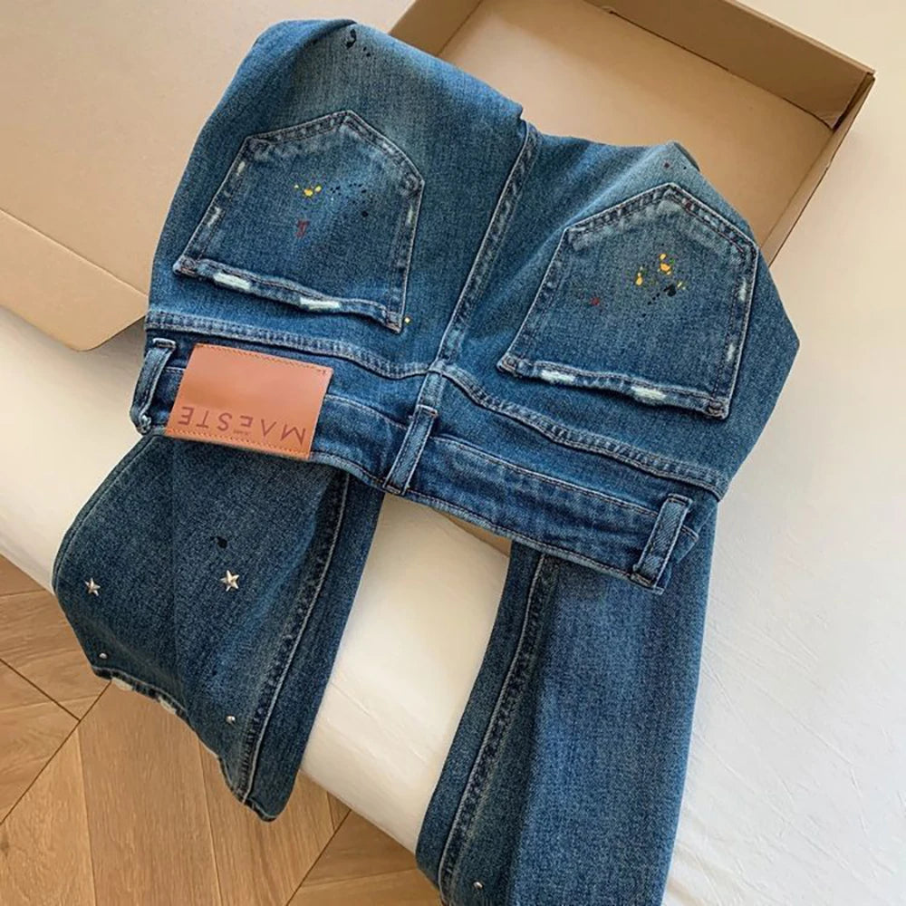 Splash-ink Star Paint Blue Jeans