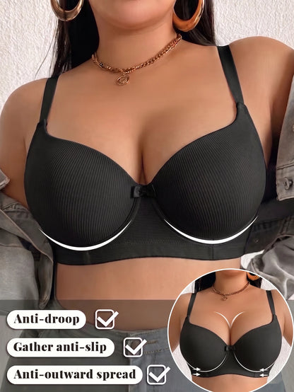 Plus Size Ribbed Women Bra Thin Cup