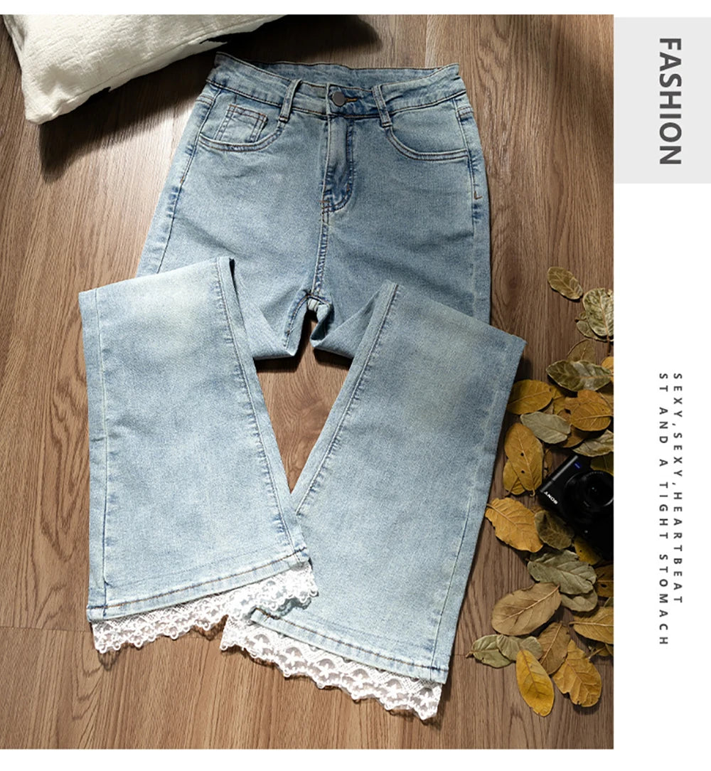 Lace Patchwork Flared Jeans