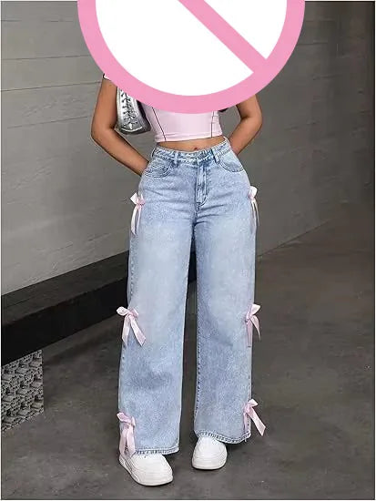 Street bow collage washed jeans