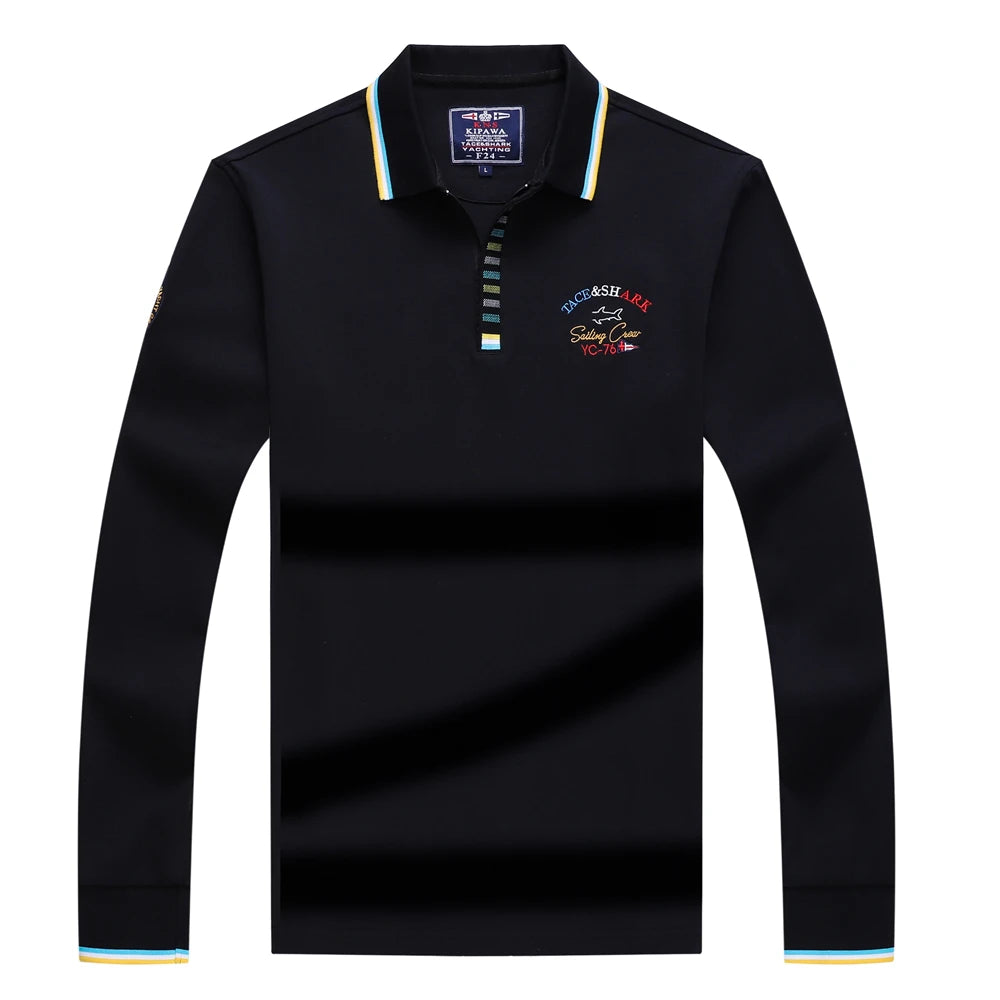 Men‘s Embroidery Solid Color Long Sleeve Polo Shirt