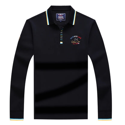 Men‘s Embroidery Solid Color Long Sleeve Polo Shirt