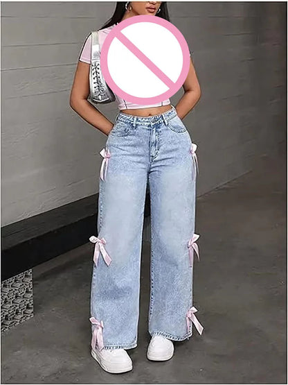 Street bow collage washed jeans
