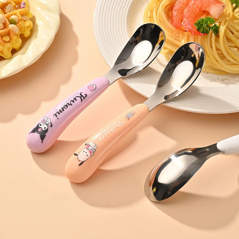 Sanrio Spoon Children Tableware Kuromi Cinnamoroll Hello Kitty My Melody Stainless Steel Toddler Dinnerware Cutlery Kids Gifts