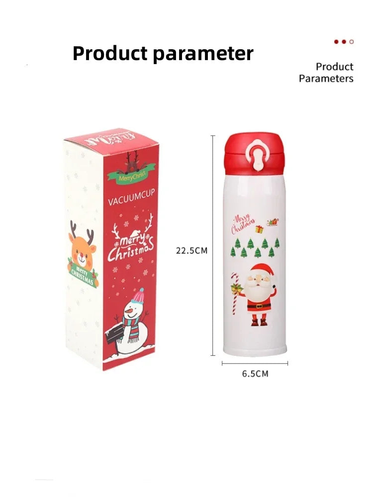 500ml Stainless Steel Christmas Thermos Cup Elk Santa Vacuum Water Bottle Thermos Cup with Lid Christmas Gift for Girl Friend