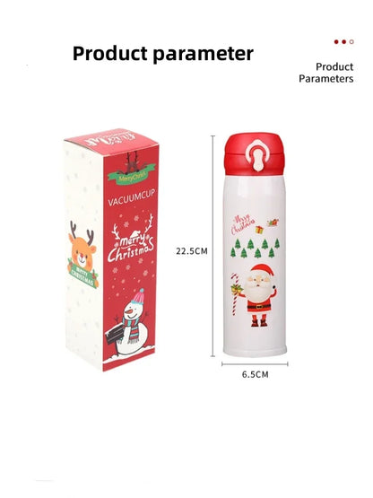 500ml Stainless Steel Christmas Thermos Cup Elk Santa Vacuum Water Bottle Thermos Cup with Lid Christmas Gift for Girl Friend