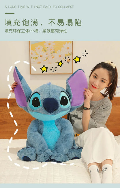 60cm Disney Stitch Plush Toy Doll Anime Lilo & Stitch Sitting Stitch Cartoon Stuffed Doll Children's Comforting Pillow Kids Gift