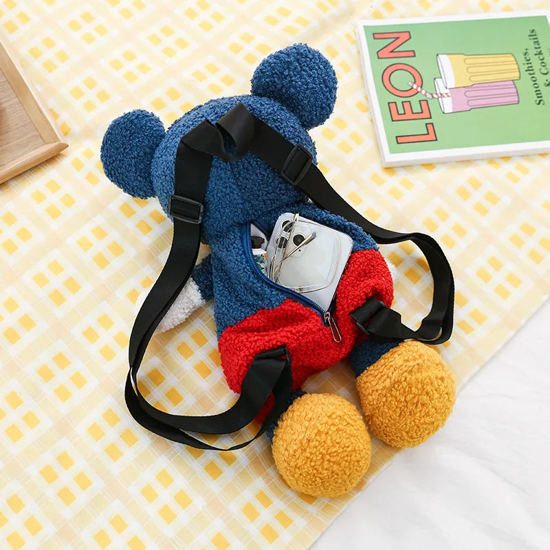 25cm Fashion Cartoon Backpack Mickey Mouse Plush Toy Bag Super Soft Toy Bag Student Bag Holiday Gift