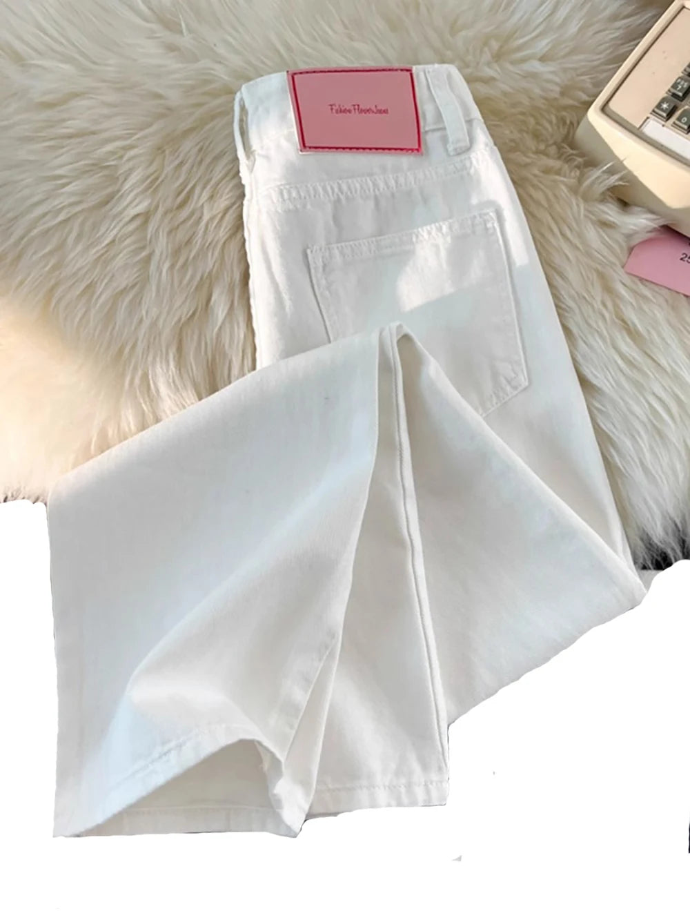 White Wide Leg Denim Pants for Women Size S-5XL