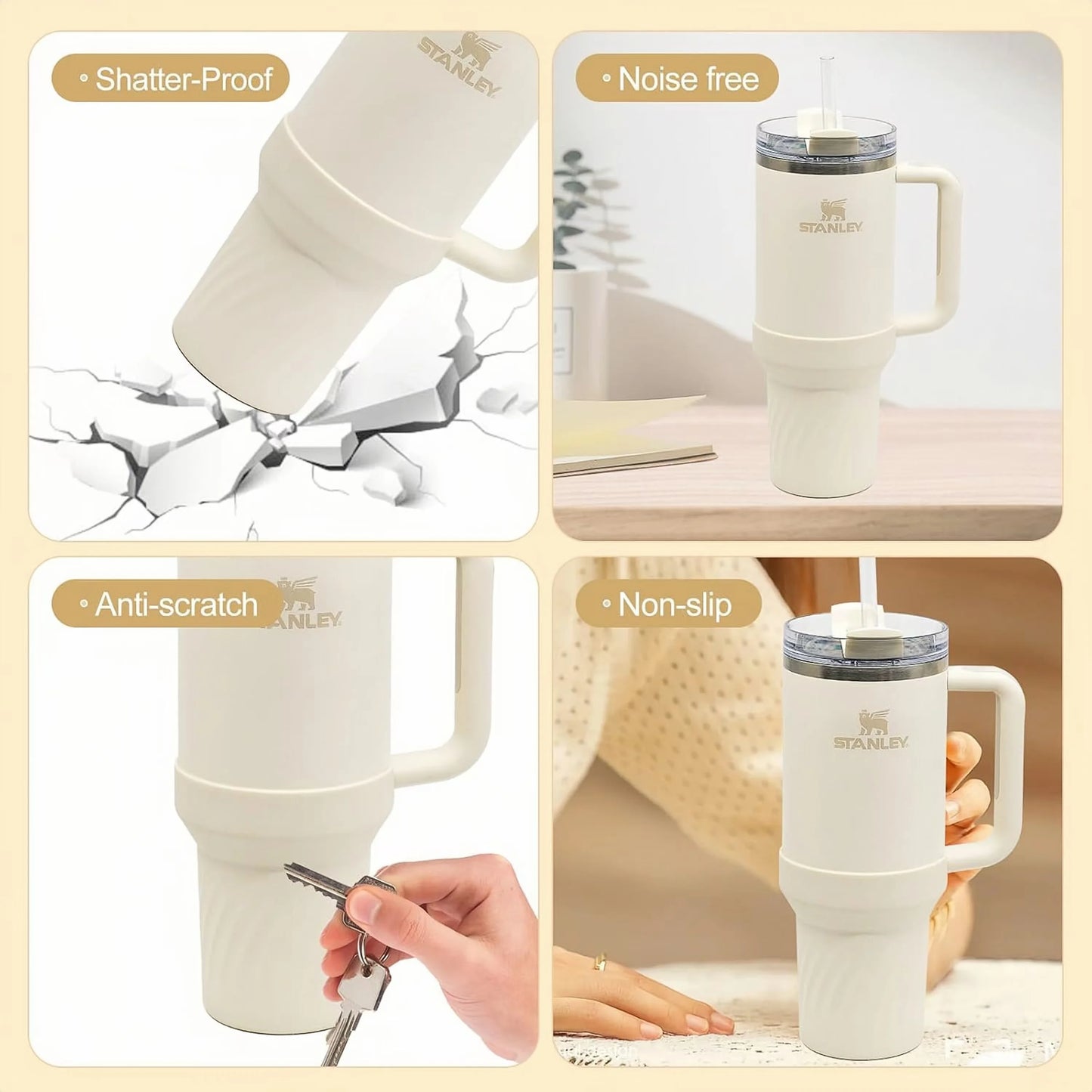 13pcs accessories for Stanley 40oz thermos cup, flower straw covers, 10mm straws, silicone cup sleeves and cleaning brushes.