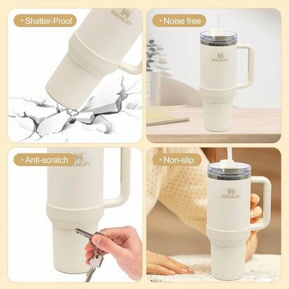 13pcs accessories for Stanley 40oz thermos cup, flower straw covers, 10mm straws, silicone cup sleeves and cleaning brushes.