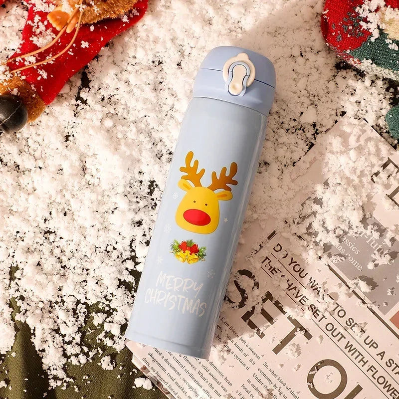 500ml Stainless Steel Christmas Thermos Cup Elk Santa Vacuum Water Bottle Thermos Cup with Lid Christmas Gift for Girl Friend