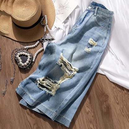 Ripped Holes Denim Shorts for Women