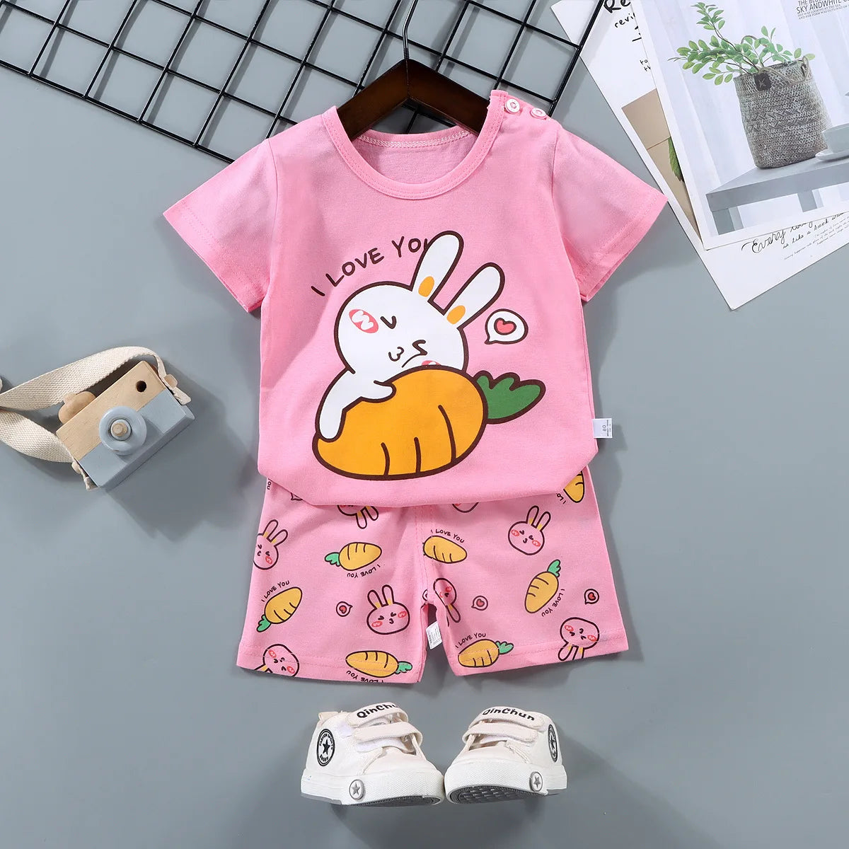 2PCS Cotton Summer T-Shirt and Shorts Set for Toddlers