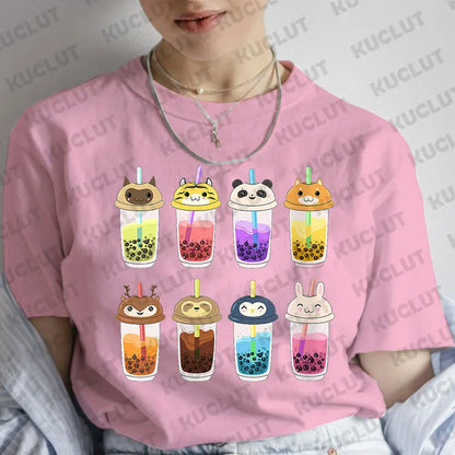 Women Clothing Boba Drink T-Shirt Bubble Tea Kawaii Drinks