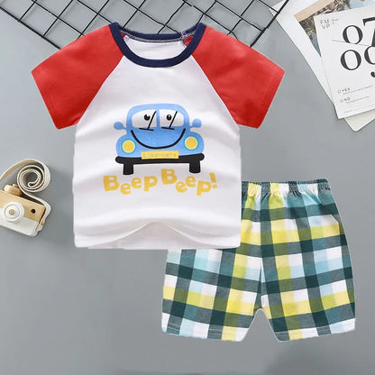 2PCS 100% Cotton Summer T-Shirt and Shorts Set for Toddlers