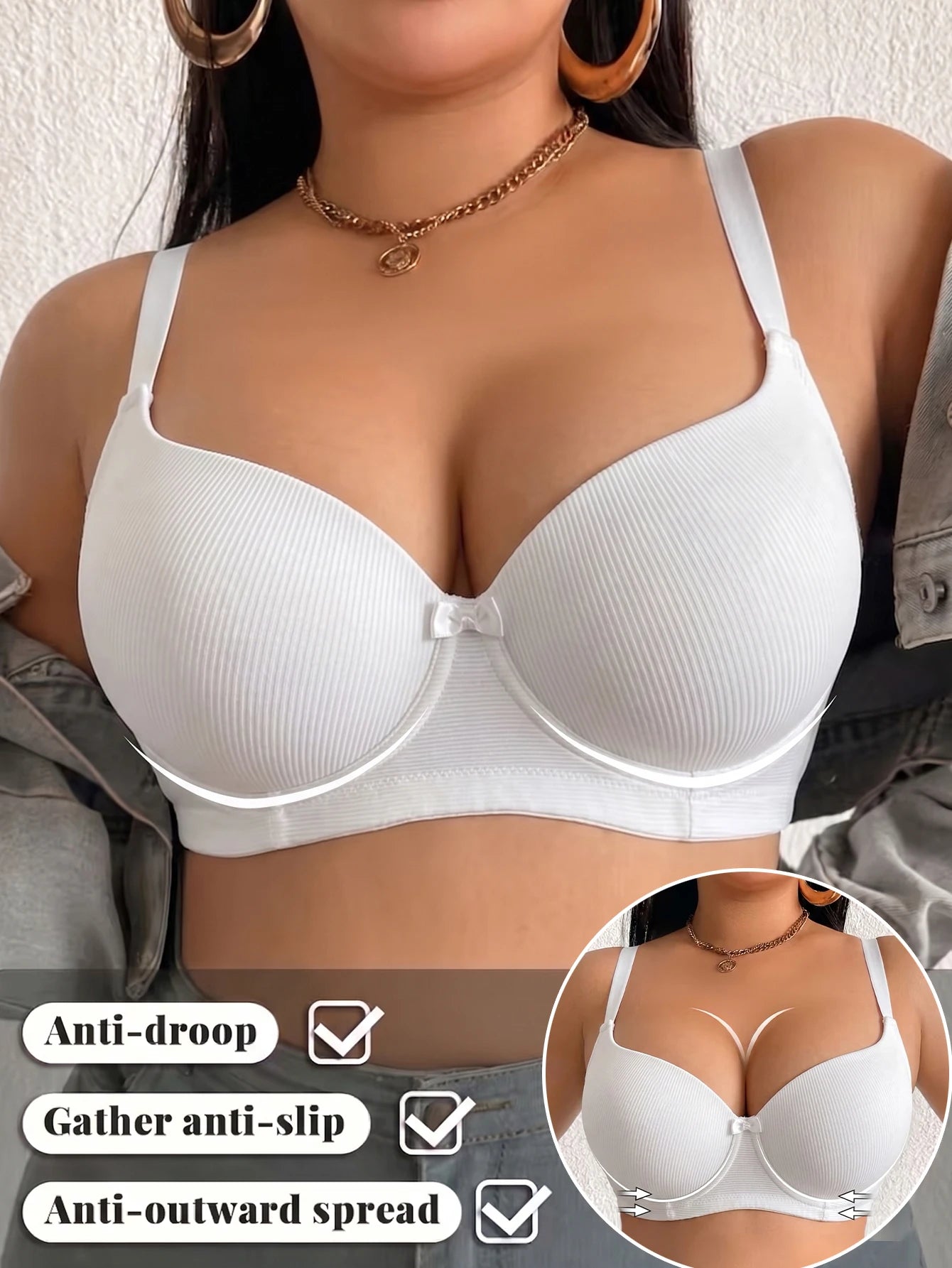 Plus Size Ribbed Women Bra Thin Cup